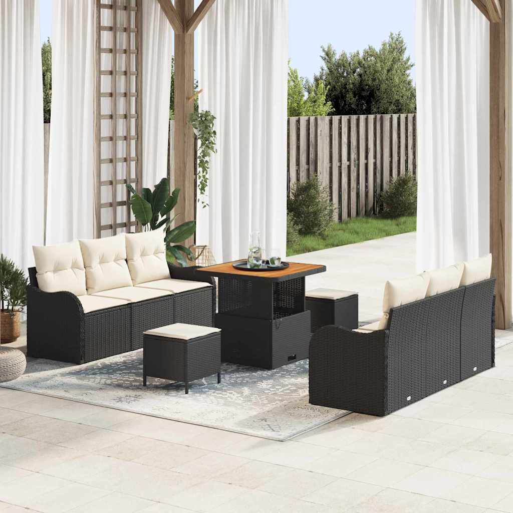Set Divano da Giardino 9 pcs Nero polyrattan