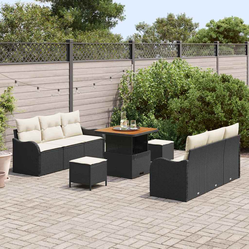 Set Divano da Giardino 9 pcs Nero polyrattan - immagine 3