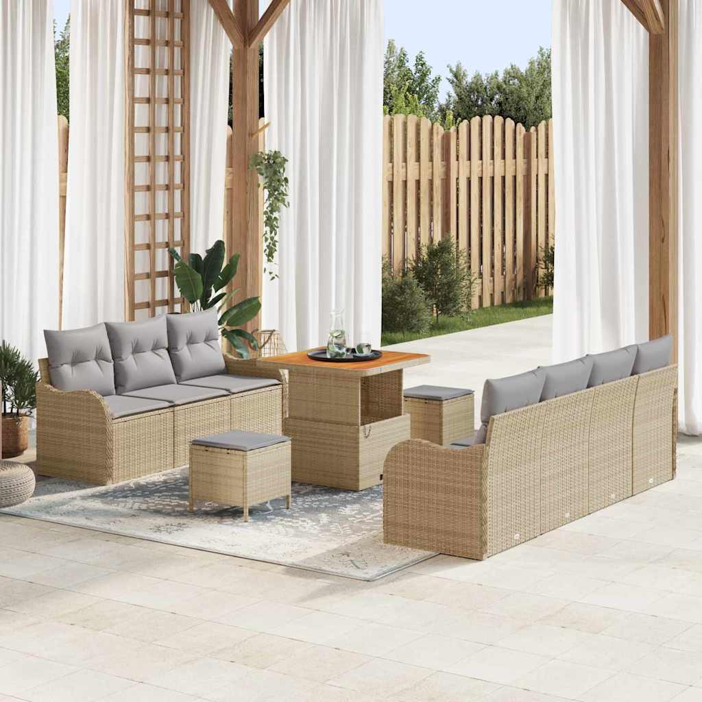 Set Divano da Giardino 10 pcs Beige polyrattan