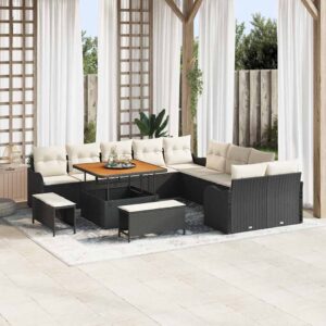 Set Divano da Giardino 13 pcs Nero polyrattan