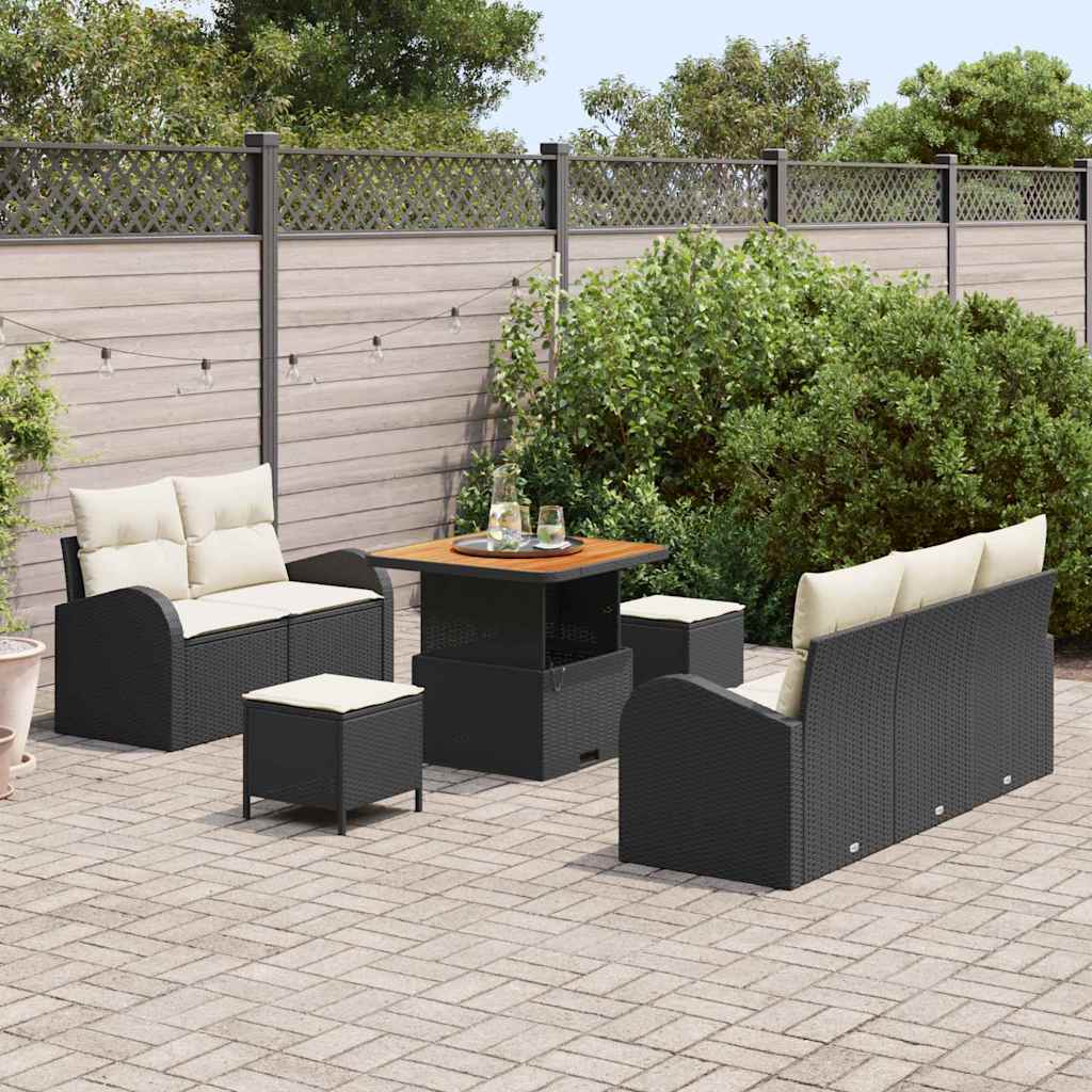 Set Divano da Giardino 8 pcs Nero polyrattan - immagine 3