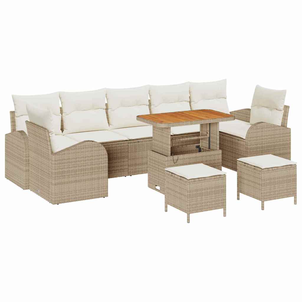 Set Divano da Giardino con cuscino 10 pcs Beige Poly Rattan - immagine 2