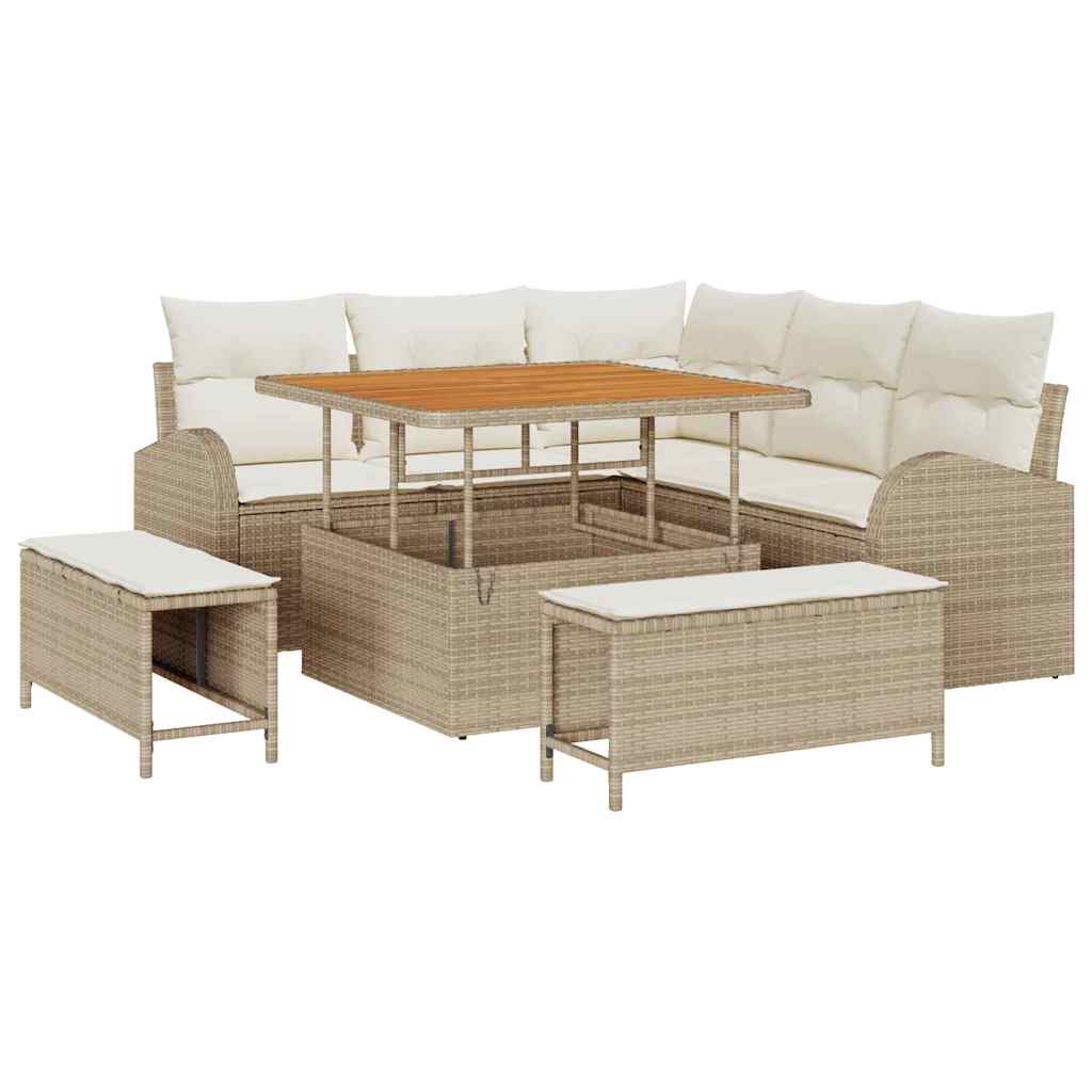 Set Divano da Giardino con cuscino 8 pcs Beige Poly Rattan - immagine 2