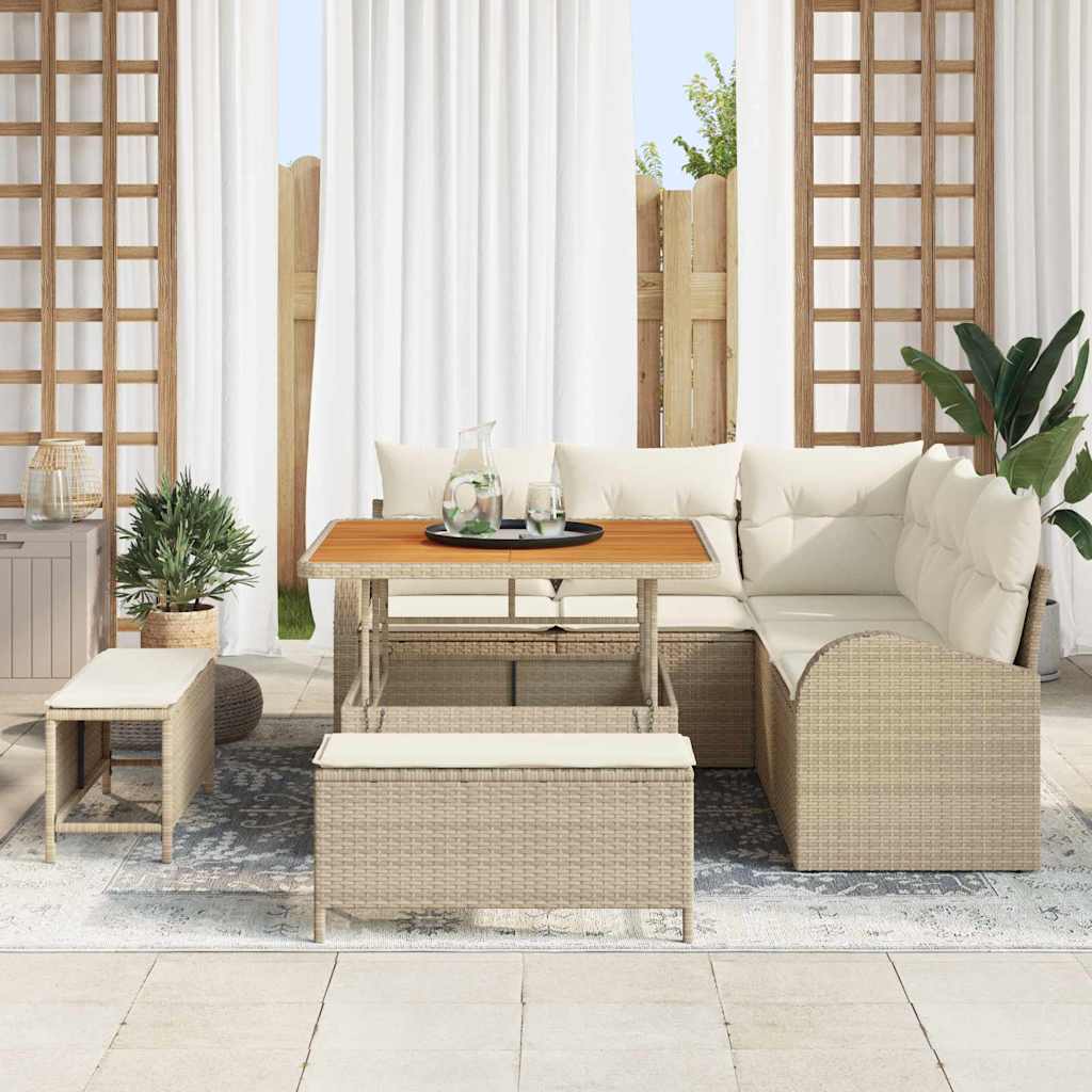 Set Divano da Giardino con cuscino 8 pcs Beige Poly Rattan - immagine 3