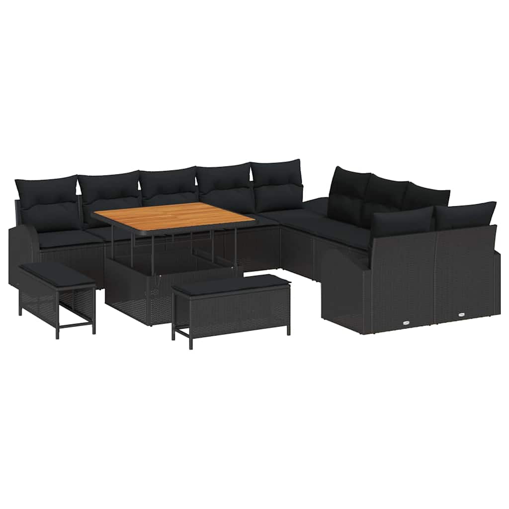 Set Divano da Giardino con cuscino 13 pcs Nero Poly Rattan - immagine 2