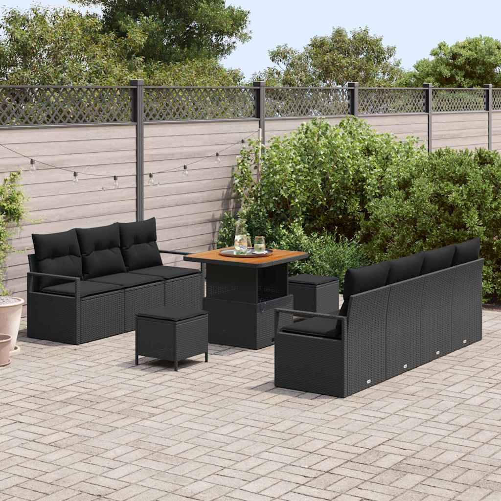 Set Divano da Giardino con cuscino 10 pcs Nero Poly Rattan - immagine 3