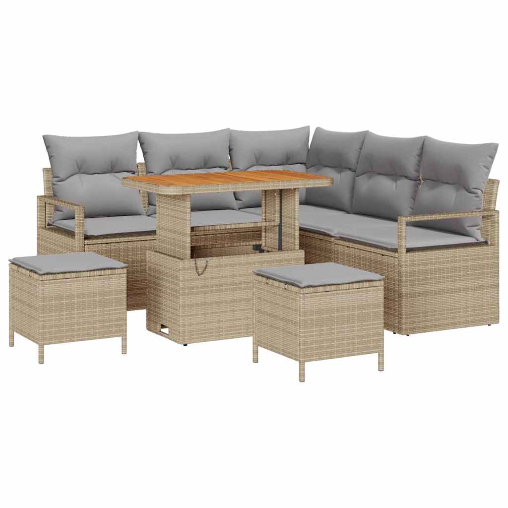 Set Divano da Giardino con cuscino 8 pcs Beige Poly Rattan - immagine 2