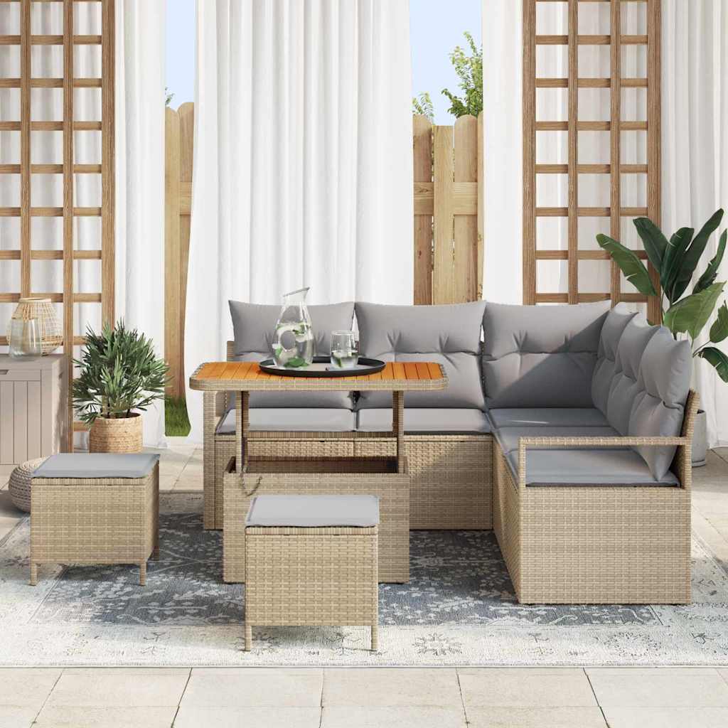 Set Divano da Giardino con cuscino 8 pcs Beige Poly Rattan - immagine 3