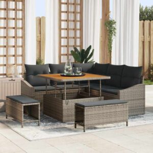 Set Divano da Giardino con cuscino 8 pcs Grigio Poly Rattan