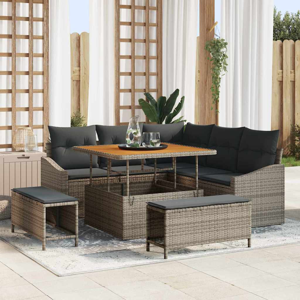 Set Divano da Giardino con cuscino 8 pcs Grigio Poly Rattan