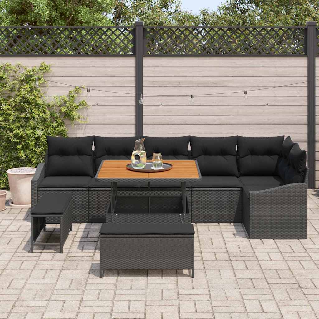 Set Divano da Giardino con cuscino 9 pcs Nero Poly Rattan - immagine 3
