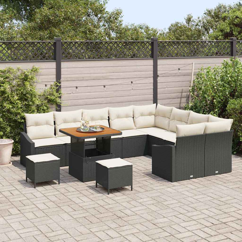 Set Divano da Giardino con cuscino 12 pcs Nero Poly Rattan - immagine 3