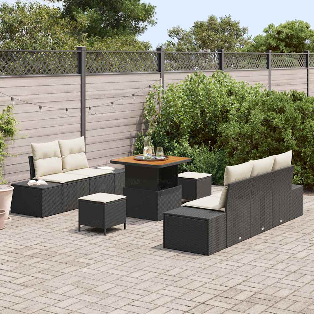 Set Divano da Giardino con cuscino 8 pcs Nero Poly Rattan - immagine 3