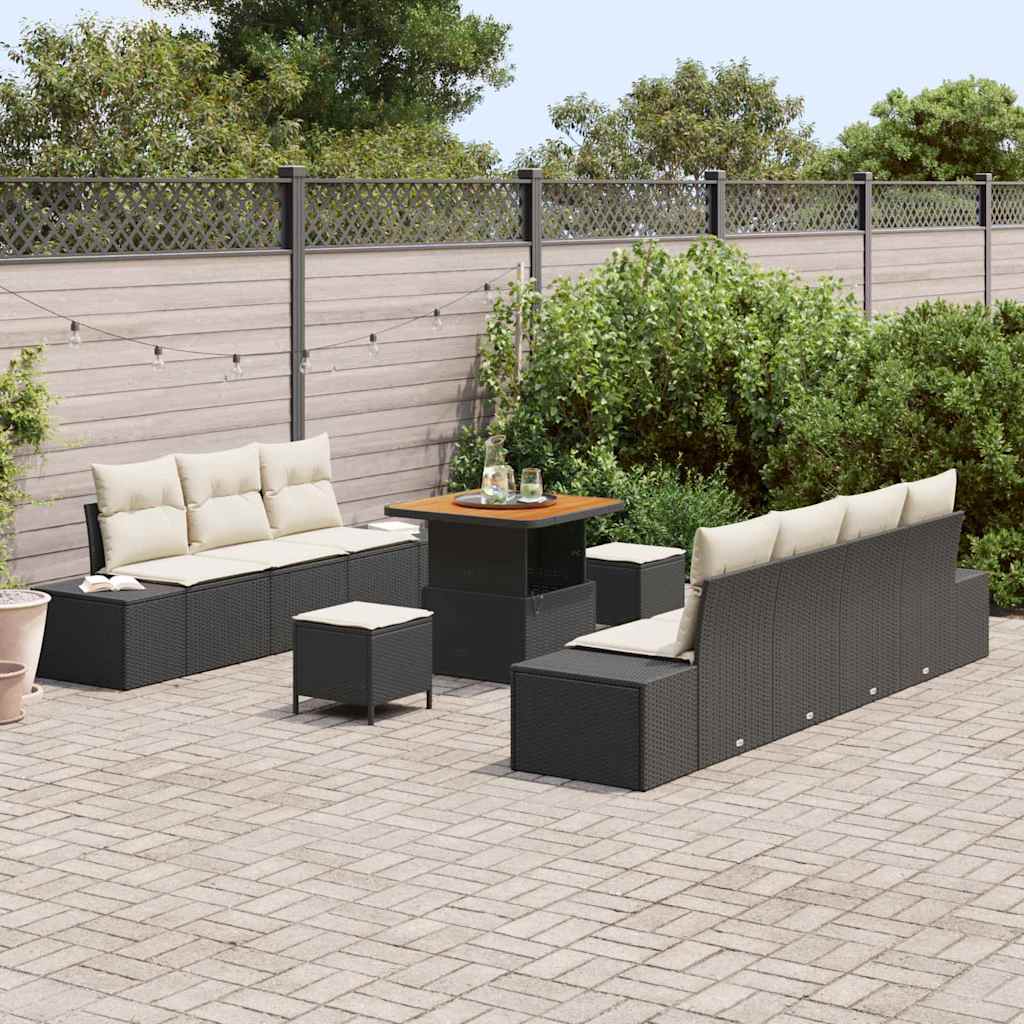 Set Divano da Giardino con cuscino 10 pcs Nero Poly Rattan - immagine 3