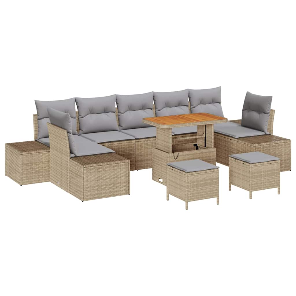 Set Divano da Giardino con cuscino 10 pcs Beige Poly Rattan - immagine 2