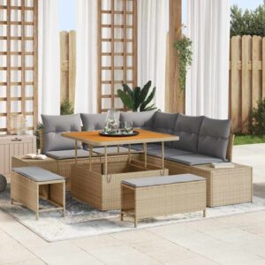 Set Divano da Giardino con cuscino 8 pcs Beige Poly Rattan