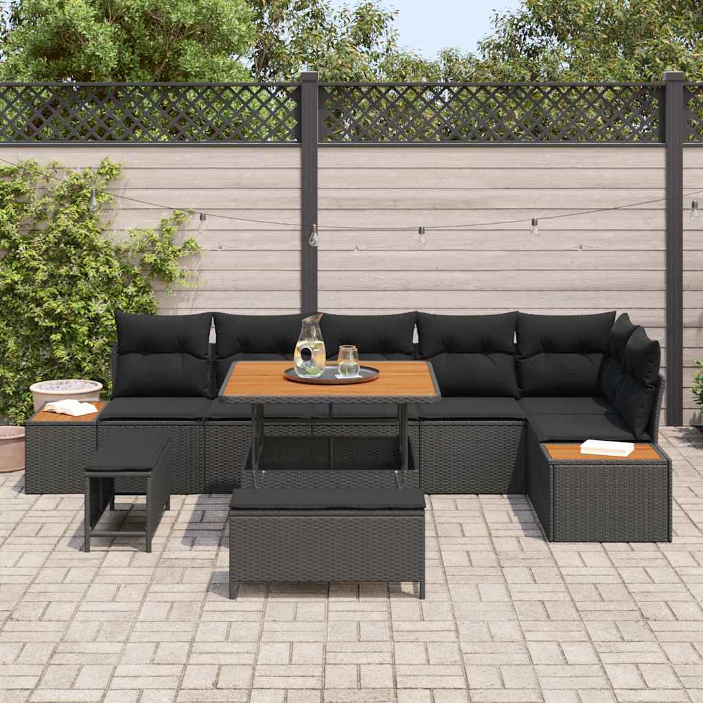 Set Divano da Giardino con cuscino 9 pcs Nero Poly Rattan - immagine 3