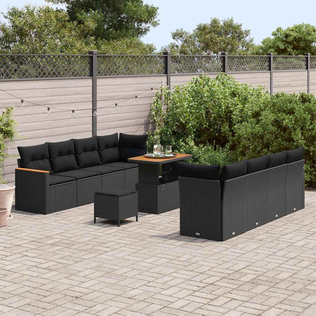 Set Divano da Giardino con cuscino 11 pcs Nero Poly Rattan - immagine 3
