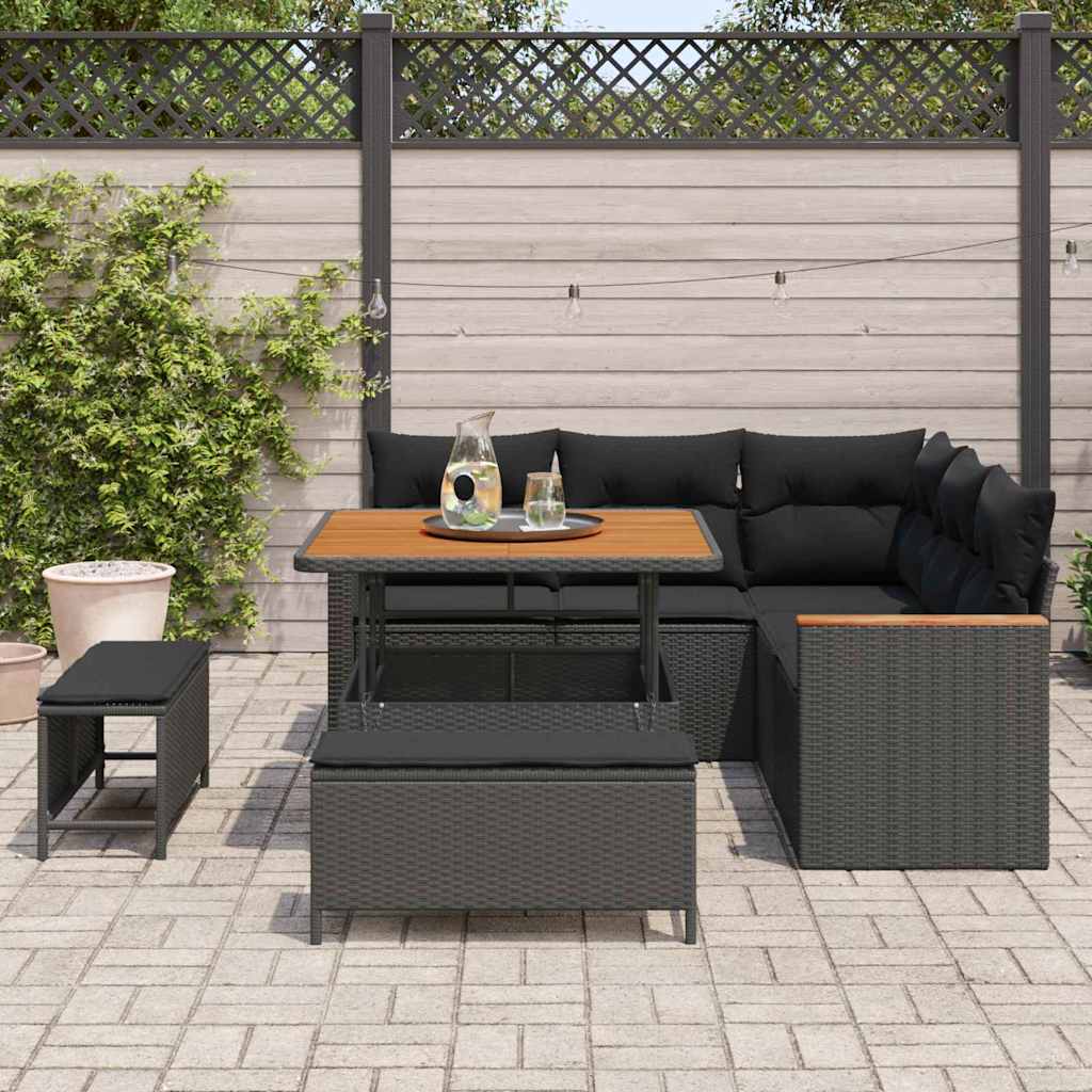 Set Divano da Giardino con cuscino 8 pcs Nero Poly Rattan - immagine 3