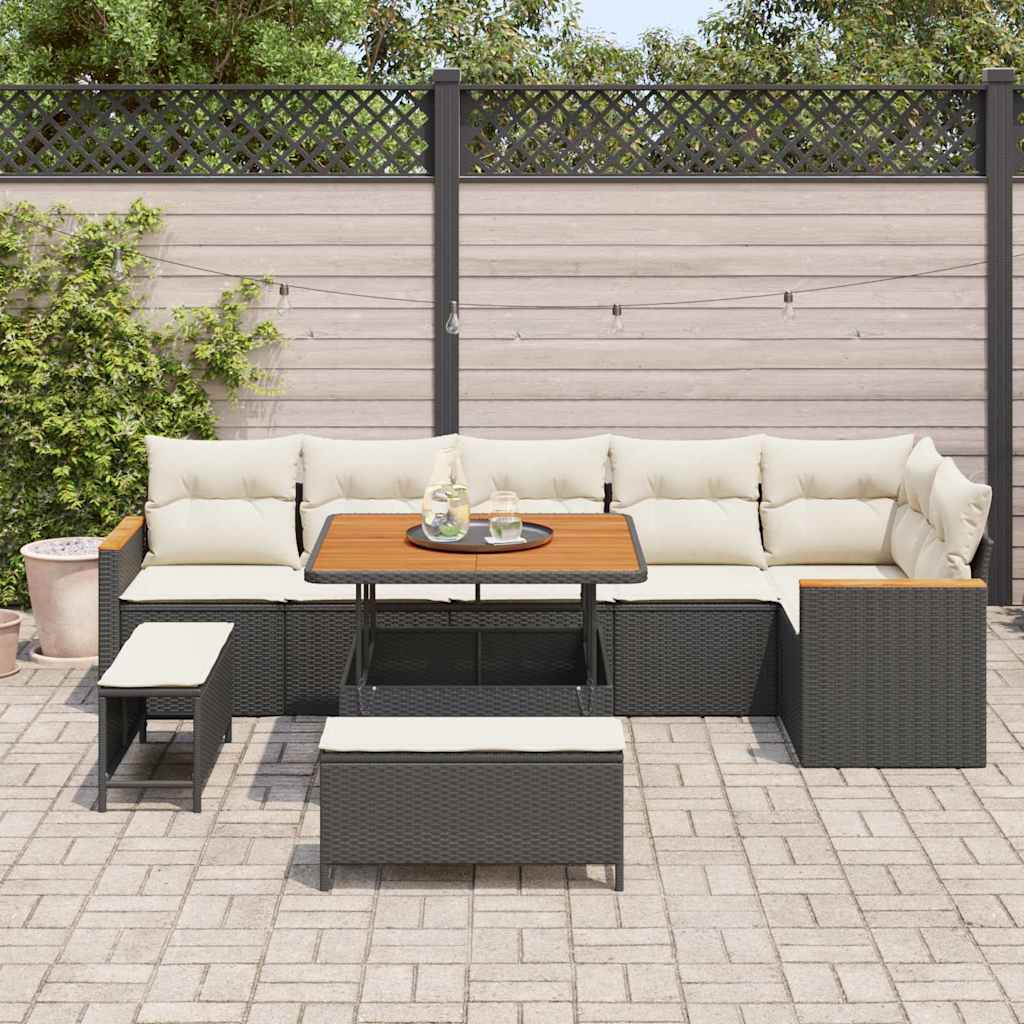 Set Divano da Giardino con cuscino 9 pcs Nero Poly Rattan - immagine 3
