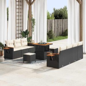 Set Divano da Giardino 10 pcs Nero e crema 80 x 80 x 71 cm