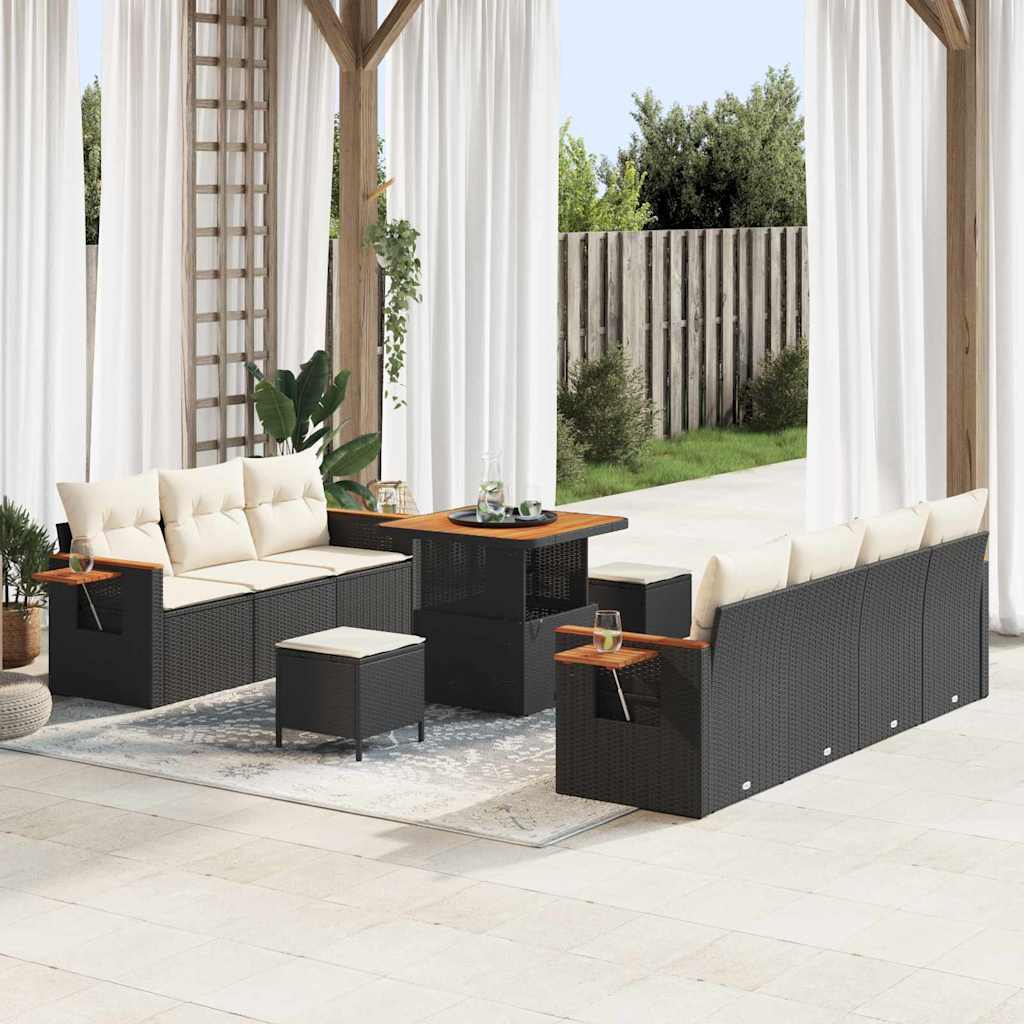 Set Divano da Giardino 10 pcs Nero e crema 80 x 80 x 71 cm