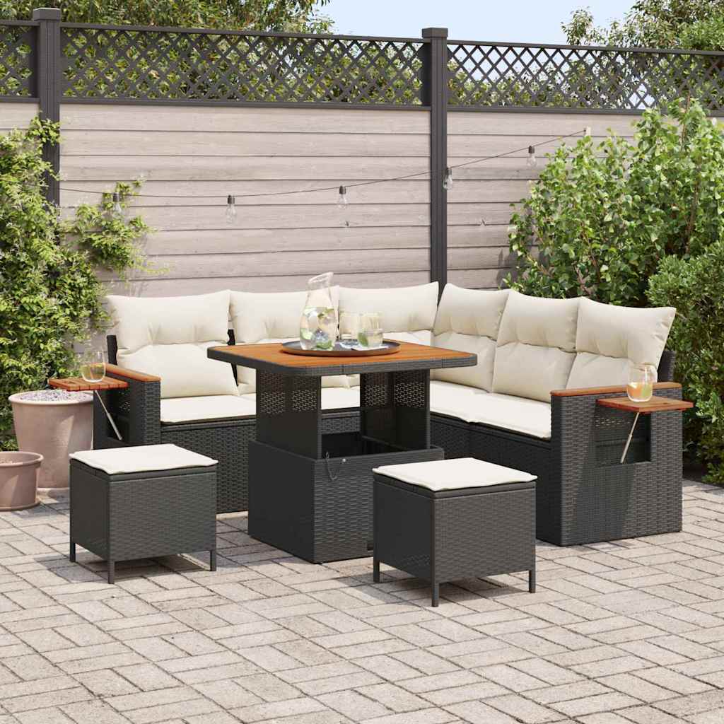 Set Divano da Giardino con cuscino 8 pcs Nero e crema