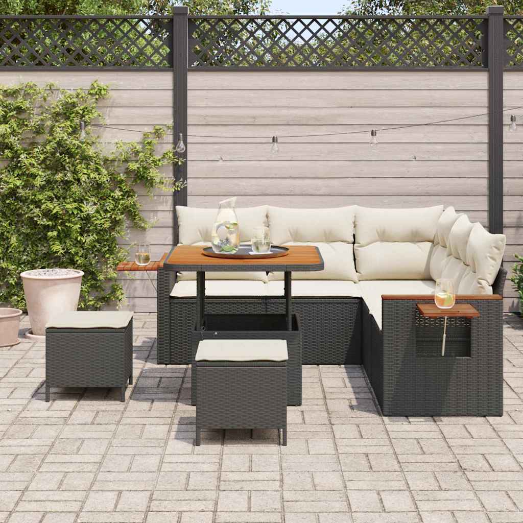 Set Divano da Giardino con cuscino 8 pcs Nero e crema - immagine 3