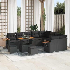Set Divano da Giardino con cuscino 12 pcs Nero 90 x 55 x 71 cm