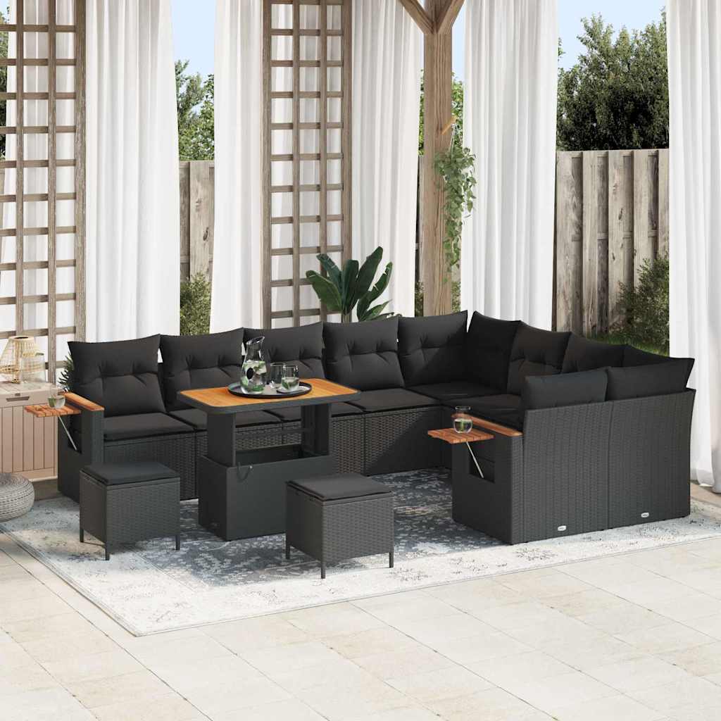 Set Divano da Giardino con cuscino 12 pcs Nero 90 x 55 x 71 cm