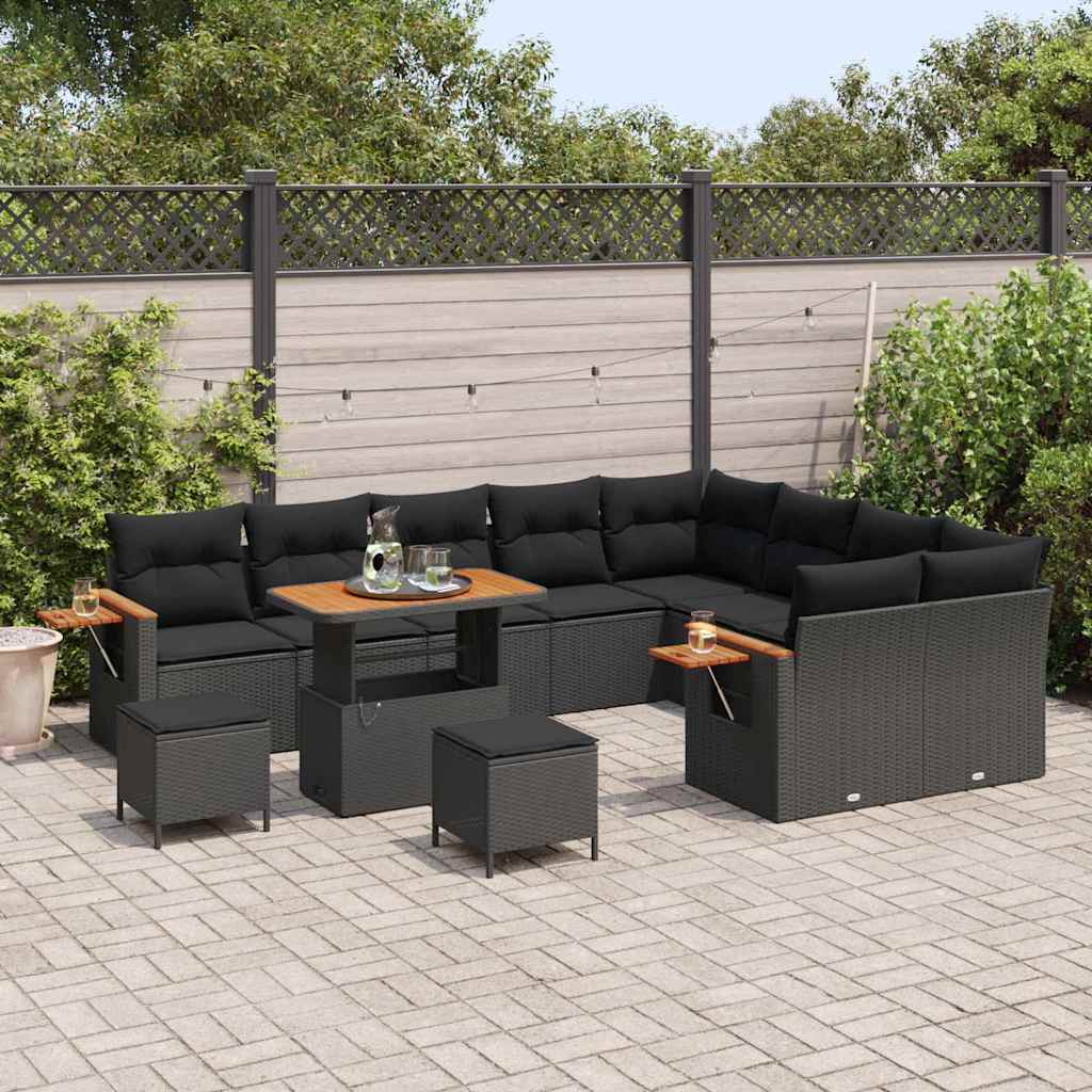 Set Divano da Giardino con cuscino 12 pcs Nero 90 x 55 x 71 cm - immagine 3