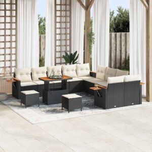 Set Divano da Giardino 13 pcs Nero e crema 90 x 55 x 71 cm