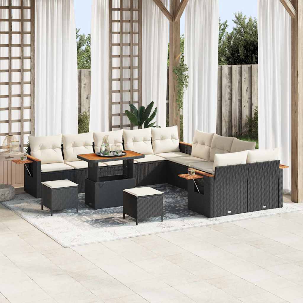 Set Divano da Giardino 13 pcs Nero e crema 90 x 55 x 71 cm