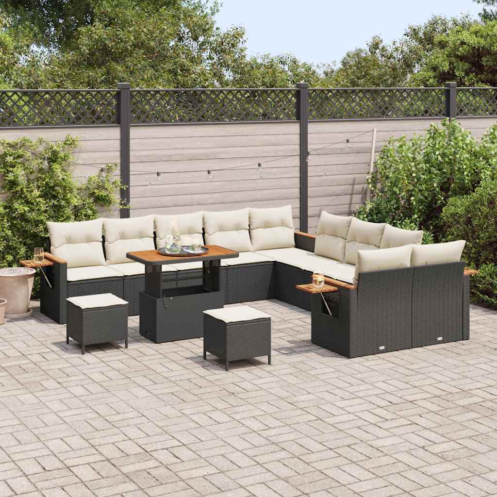Set Divano da Giardino 13 pcs Nero e crema 90 x 55 x 71 cm - immagine 3