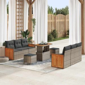 Set Divano da Giardino con cuscino 9 pcs Grigio 90 x 55 x 71 cm