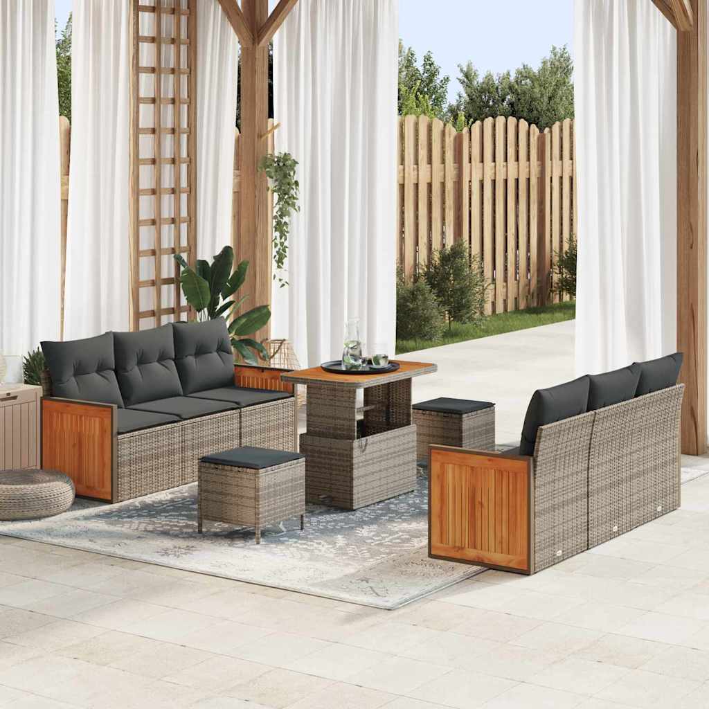 Set Divano da Giardino con cuscino 9 pcs Grigio 90 x 55 x 71 cm