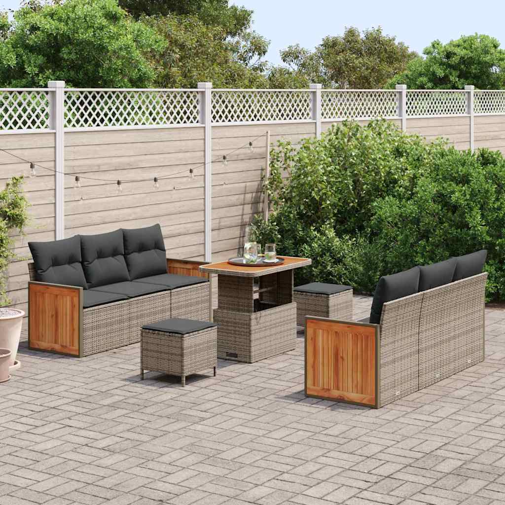 Set Divano da Giardino con cuscino 9 pcs Grigio 90 x 55 x 71 cm - immagine 3