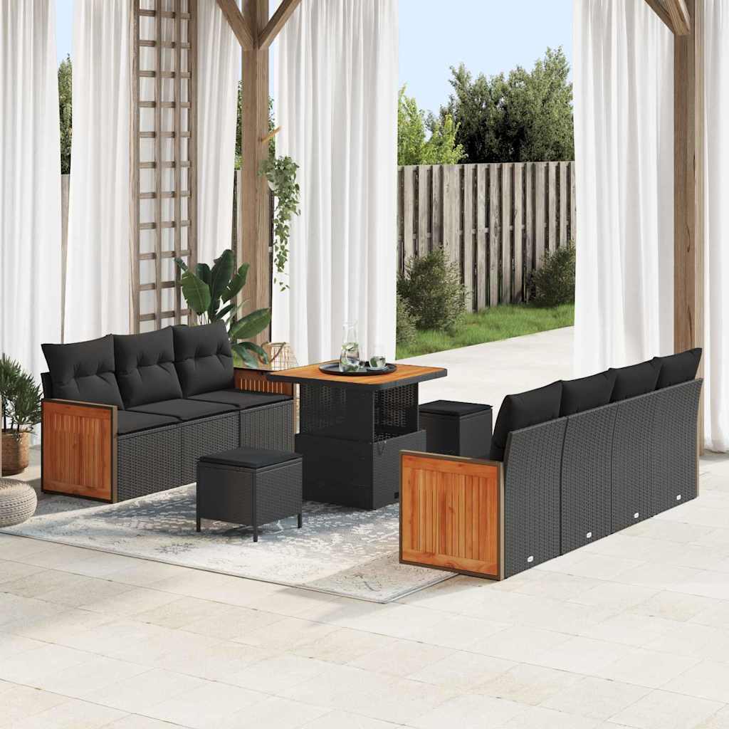 Set Divano da Giardino con cuscino 10 pcs Nero 80 x 80 x 71 cm