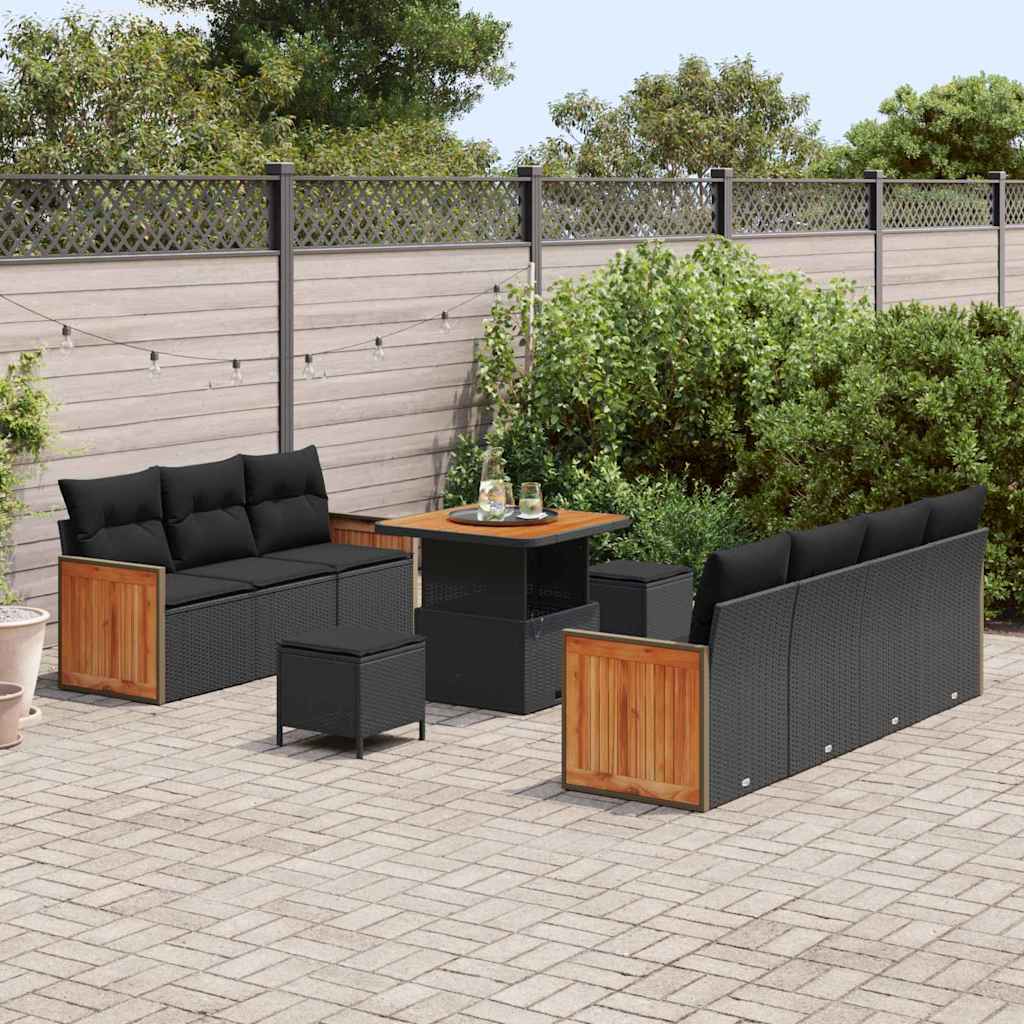 Set Divano da Giardino con cuscino 10 pcs Nero 80 x 80 x 71 cm - immagine 3