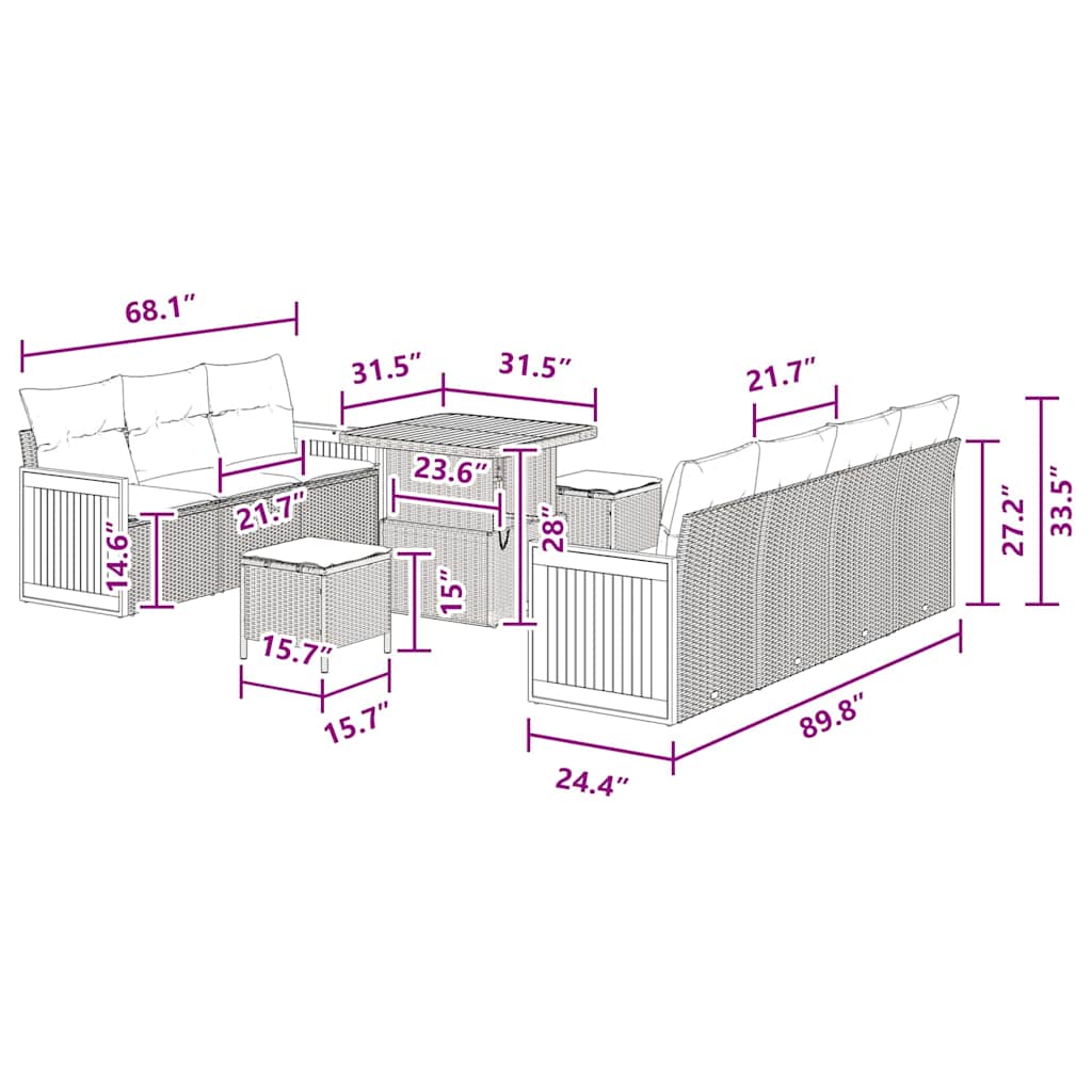 Set Divano da Giardino con cuscino 10 pcs Nero 80 x 80 x 71 cm - immagine 9