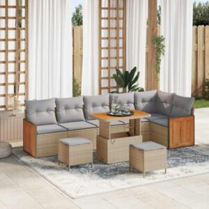 Set Divano da Giardino con cuscino 9 pcs beige e grigio chiaro