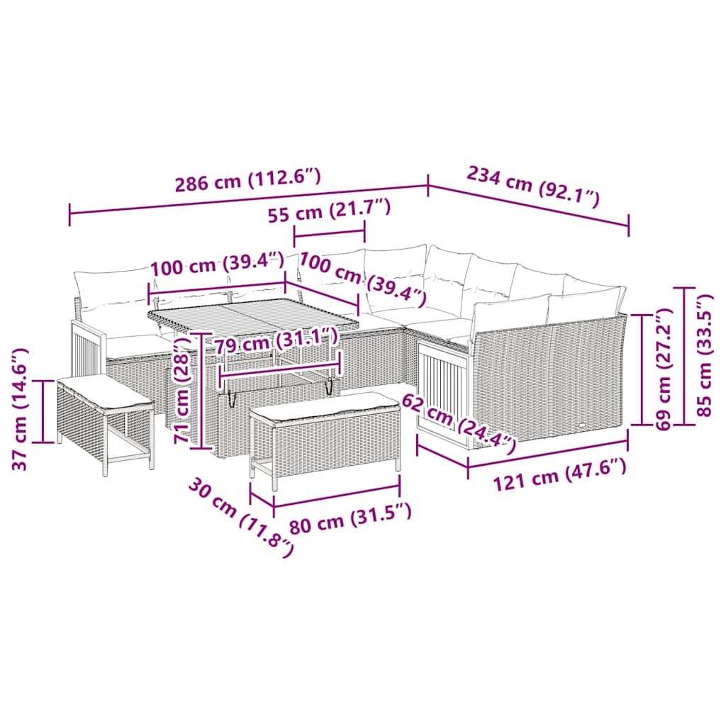 Set Divano da Giardino 12 pcs beige e panna 100 x 100 x 71 cm - immagine 6