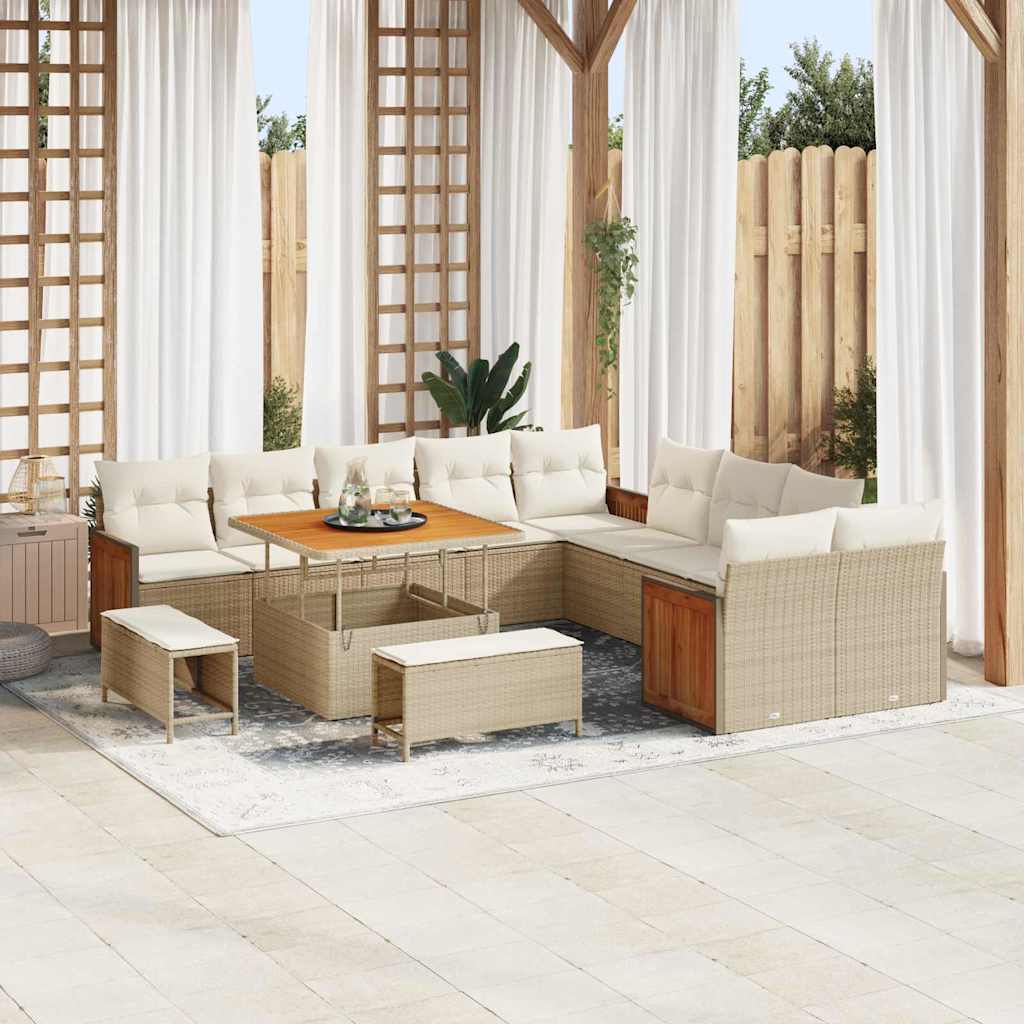 Set Divano da Giardino 13 pcs beige e panna 100 x 100 x 71 cm