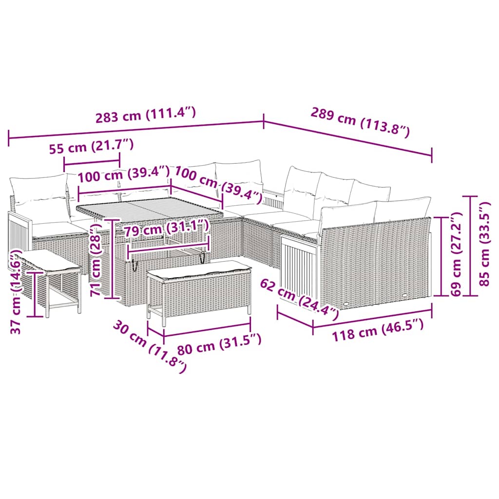 Set Divano da Giardino 13 pcs beige e panna 100 x 100 x 71 cm - immagine 9