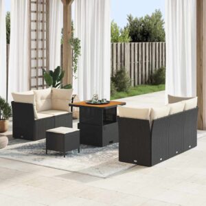 Set Divano da Giardino 8 pcs Nero e Crema polyrattan