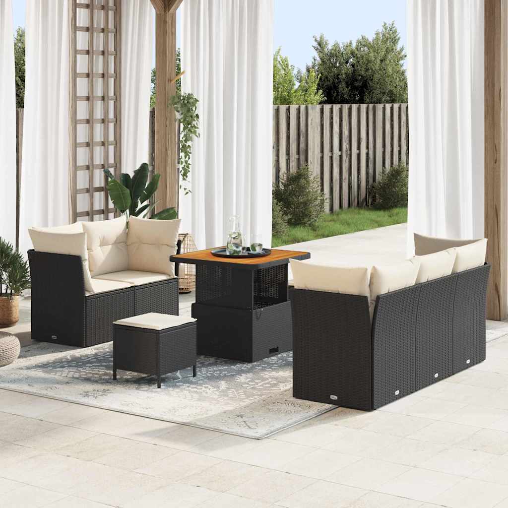 Set Divano da Giardino 8 pcs Nero e Crema polyrattan