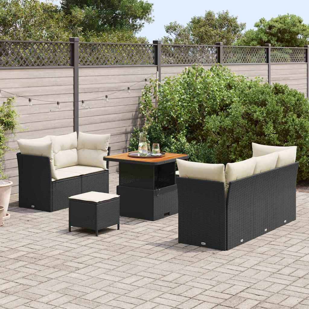 Set Divano da Giardino 8 pcs Nero e Crema polyrattan - immagine 3
