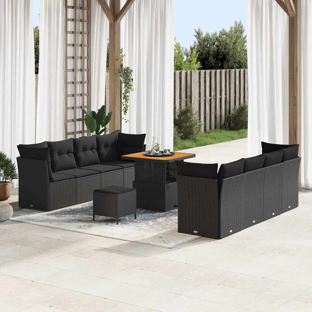 Set Divano da Giardino con cuscino 11 pcs Nero 80 x 80 x 71 cm