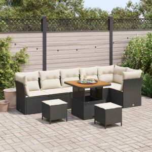 Set Divano da Giardino 9 pcs Nero e crema 80 x 80 x 71 cm