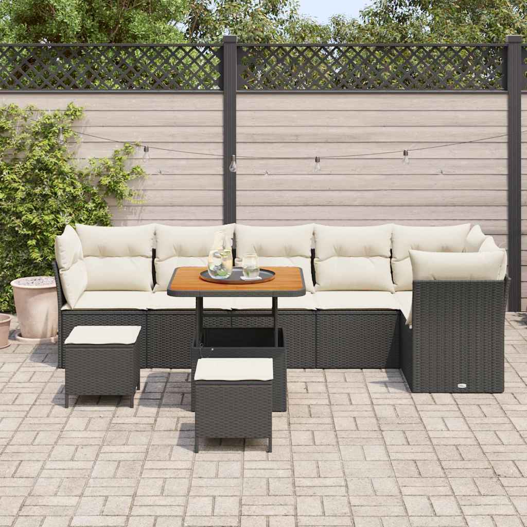 Set Divano da Giardino 9 pcs Nero e crema 80 x 80 x 71 cm - immagine 3